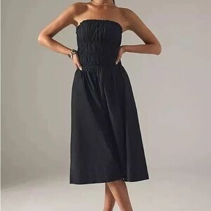 Maeve Anthropologie Black Strapless Smocked Dress. NWOT